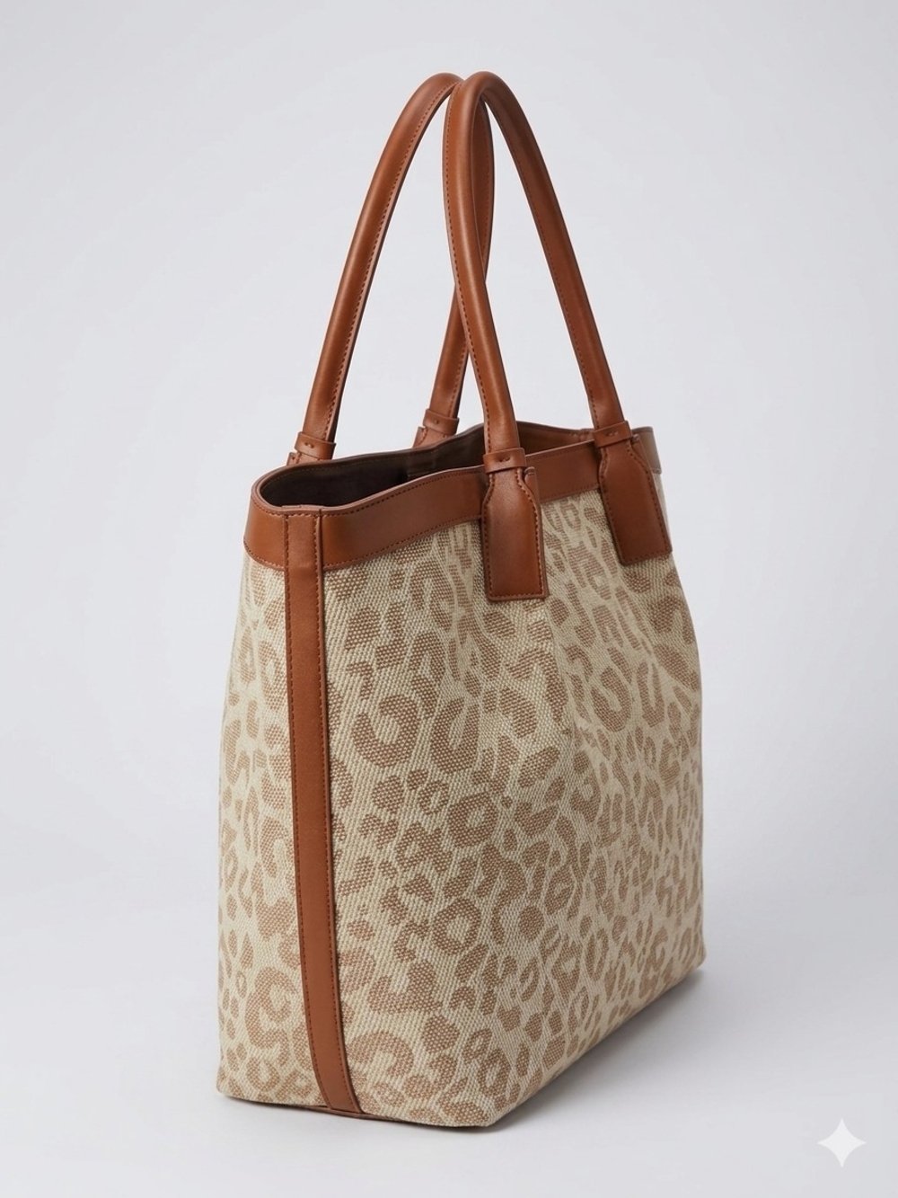 Nicole Miller New York Beige And Tan Leopard Jacquard Tote Bag No Callout NWT - Picture 3 of 12